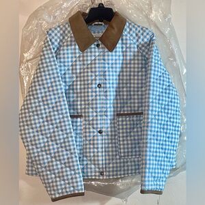 Levi’s Women’s XL Quilted Jacket Baby Blue White Brown Trim